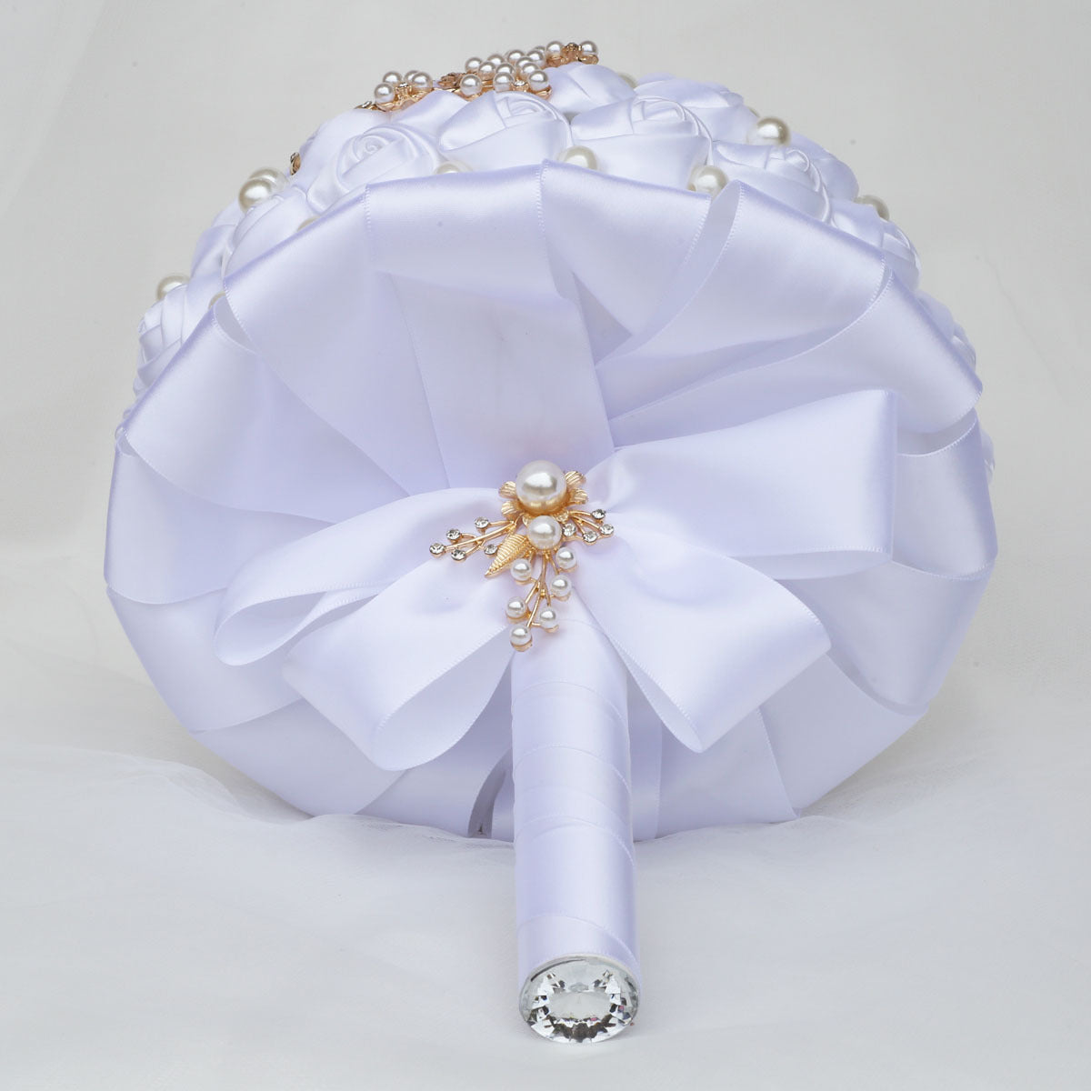 21cm White Handmade Holding Flowers Bridal Bouquet With Ribbon Rose Diamond Pearl Butterfly Diamond Alloy Diamond W2007