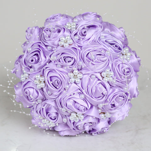 18cm Pearl Ribbon Rose Bouquet Rhinestone Bride Bouquet Wedding Gift Wedding Supplies Holding Flowers W2010