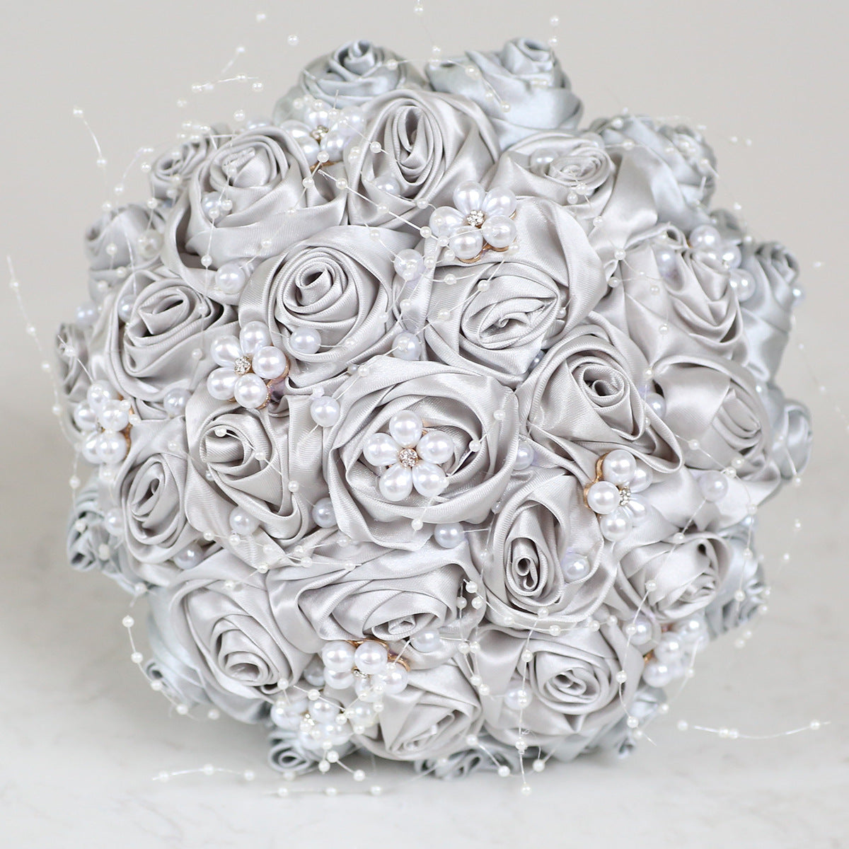 18cm Pearl Ribbon Rose Bouquet Rhinestone Bride Bouquet Wedding Gift Wedding Supplies Holding Flowers W2010