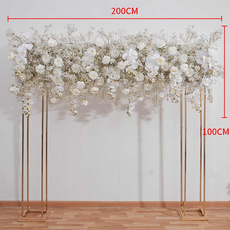 2 メートルの高級白 Babybreath 桜バラ蘭の花行結婚式の背景アーチ装飾フラワーアレンジメントイベントパーティー小道具