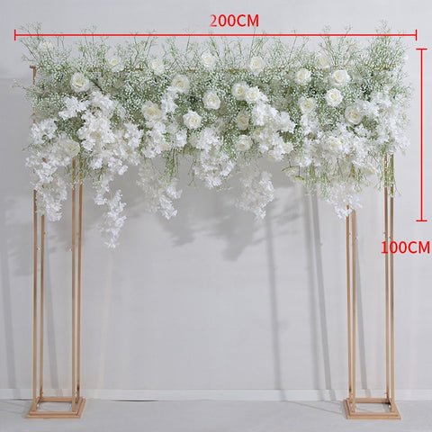 2M Luxury White Babybreath Cherry Blossom Rose Orchid Flower Row Wedding Backdrop Arch Decor Floral Arrangement Event Party Prop #1023