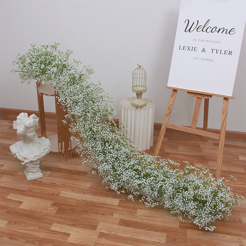 2M White Babysbreath Rose Peony Wedding Dining Table Runner Floral Arrangement Celebration Event Party Arch Decor Flower Row #1024