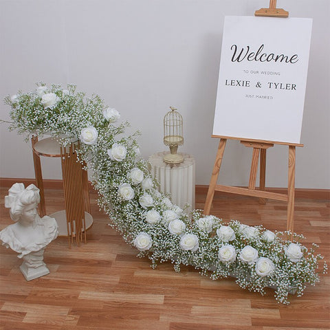 2M White Babysbreath Rose Peony Wedding Dining Table Runner Floral Arrangement Celebration Event Party Arch Decor Flower Row #1024