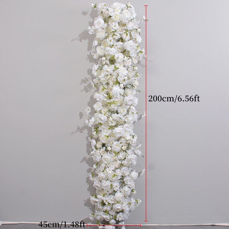 2M White Rose Delphinium Sofa Table Runner Flower Row Wedding Backdrop Arch Decor Floral Arrangement Window Display Party Props #1001