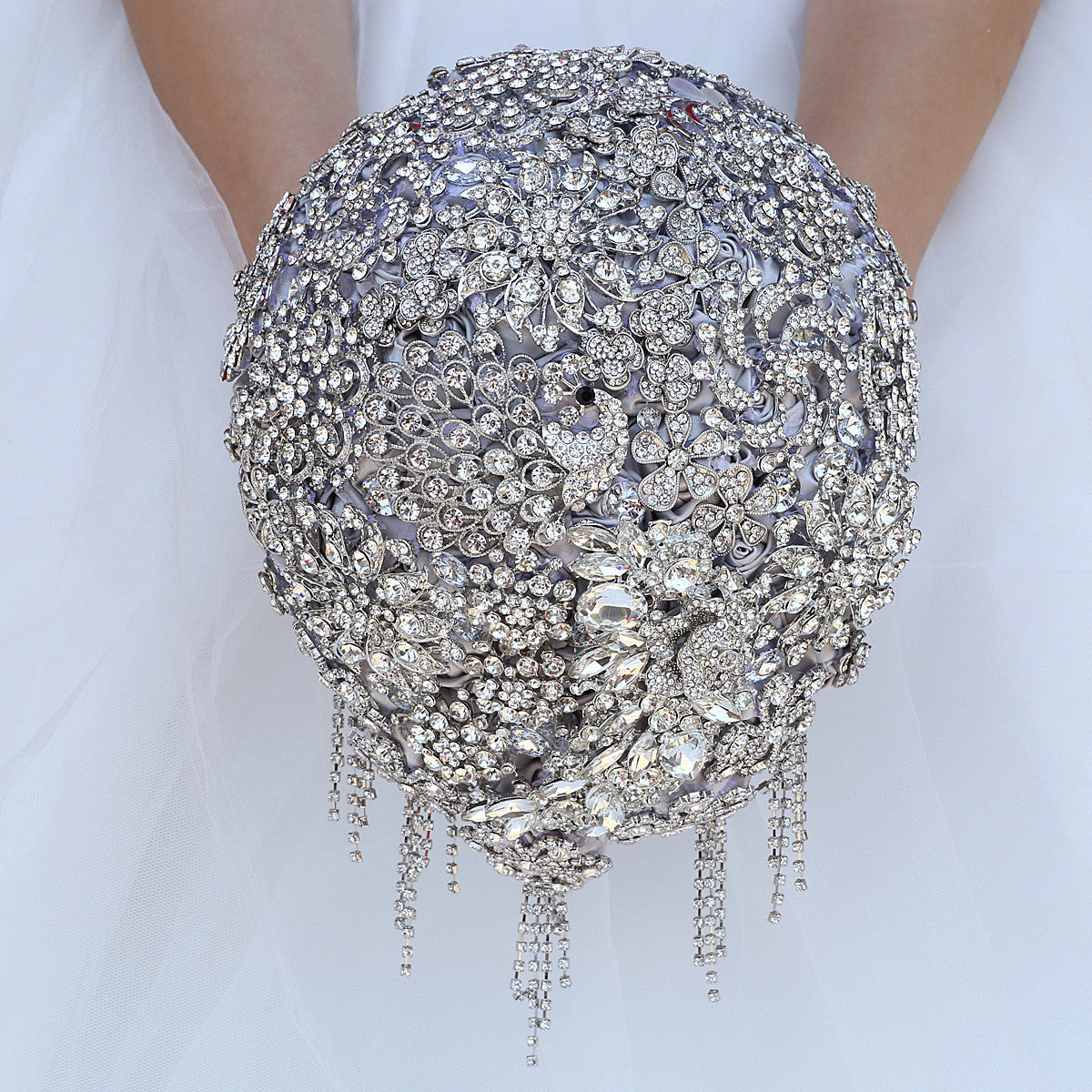 18cm Handmade Wedding Bridal Bouquet With Silver Luxury Artifical Diamond Wrist Flowers Holding Flower W2034