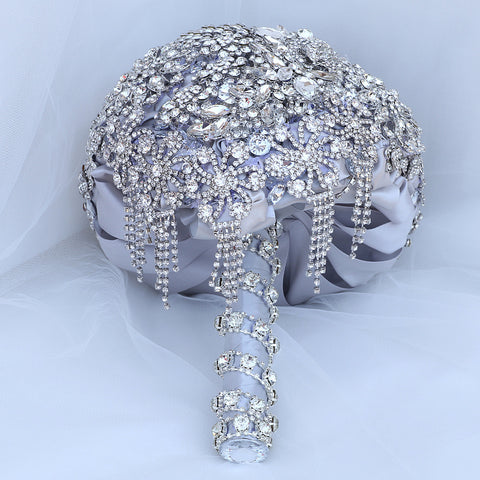 18cm Handmade Wedding Bridal Bouquet With Silver Luxury Artifical Diamond Wrist Flowers Holding Flower W2034