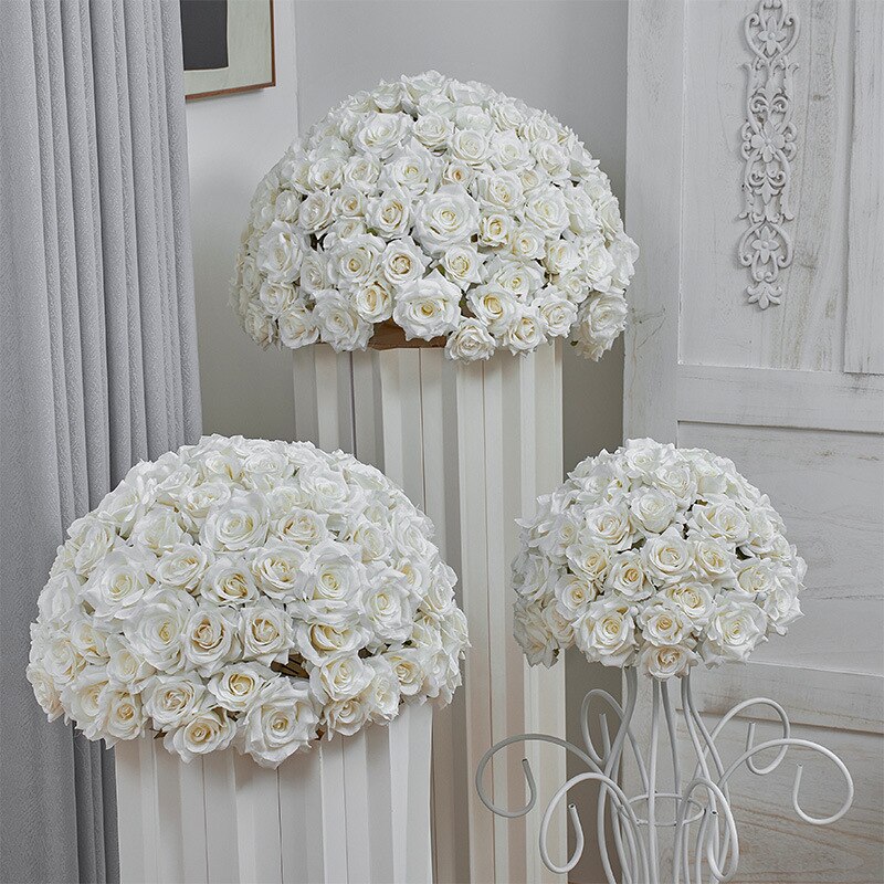 70/60/50/40/30CM White Rose Wedding Table Centerpieces Flower Ball Event Party Banquet Floral Ball Props Window Display #1031