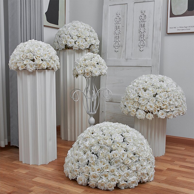 70/60/50/40/30CM White Rose Wedding Table Centerpieces Flower Ball Event Party Banquet Floral Ball Props Window Display #1031