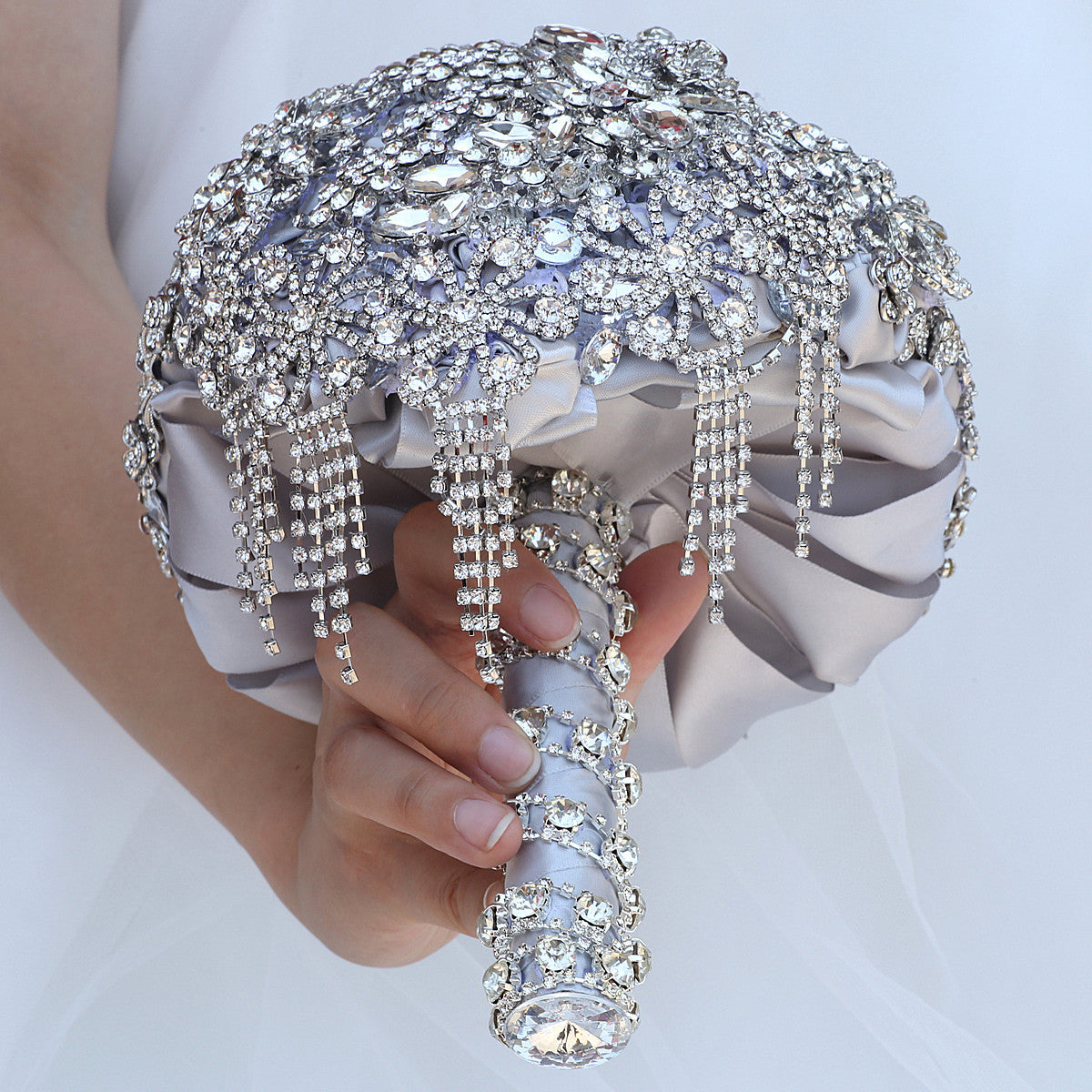 18cm Handmade Wedding Bridal Bouquet With Silver Luxury Artifical Diamond Wrist Flowers Holding Flower W2034