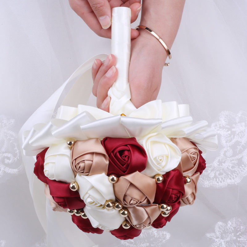 18cm Bride Bridesmaid Handheld Flower Ribbon DIY Production Holding Flowers Wedding Supplies W2009