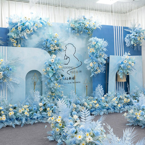 Blue Series Wedding Floral Arrangement Artificial Flower Row Table Flower Road Lead T Stage Backdrop Corner Flower Ball Custom #1043