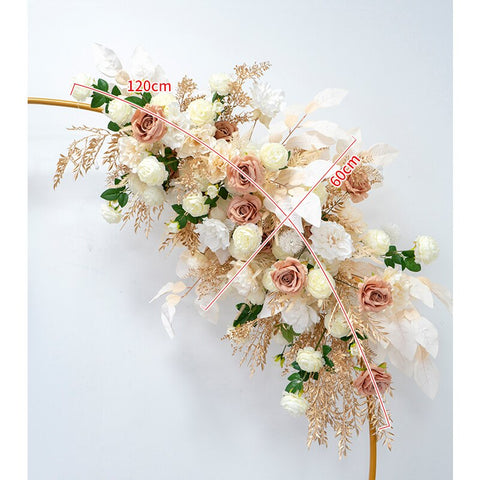 Champagne White Rose Gold Leaves Artificial Flower Row Wedding Backdrop Arch Decor Hang Floral Road Lead Flower Ball Party Props #1048