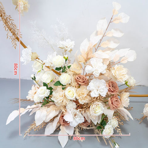 Champagne White Rose Gold Leaves Artificial Flower Row Wedding Backdrop Arch Decor Hang Floral Road Lead Flower Ball Party Props #1048