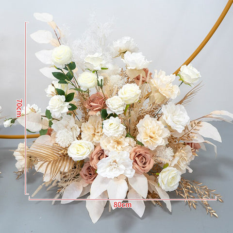 Champagne White Rose Gold Leaves Artificial Flower Row Wedding Backdrop Arch Decor Hang Floral Road Lead Flower Ball Party Props #1048