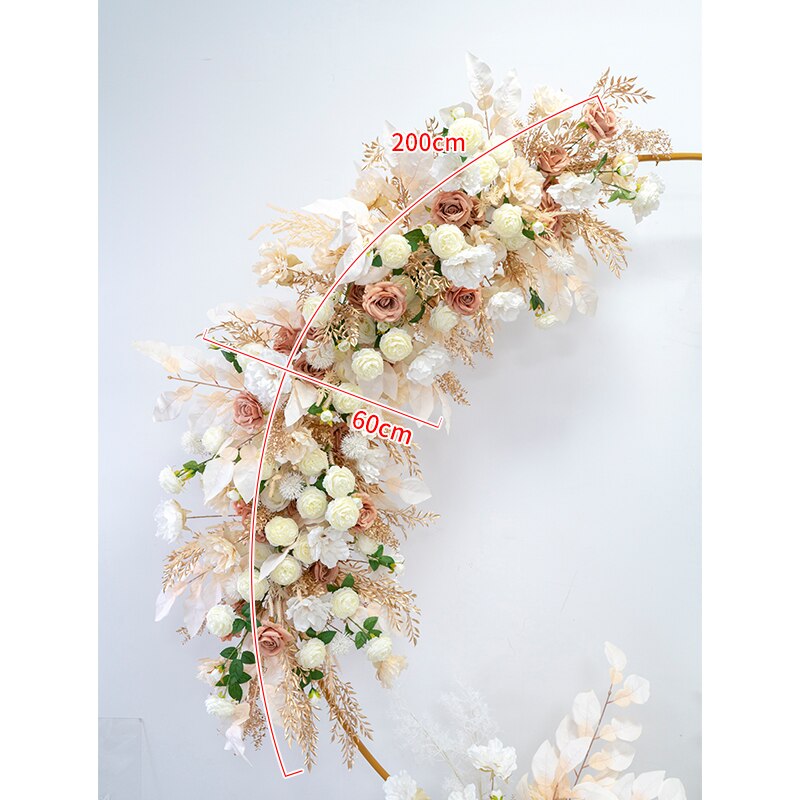 Champagne White Rose Gold Leaves Artificial Flower Row Wedding Backdrop Arch Decor Hang Floral Road Lead Flower Ball Party Props #1048