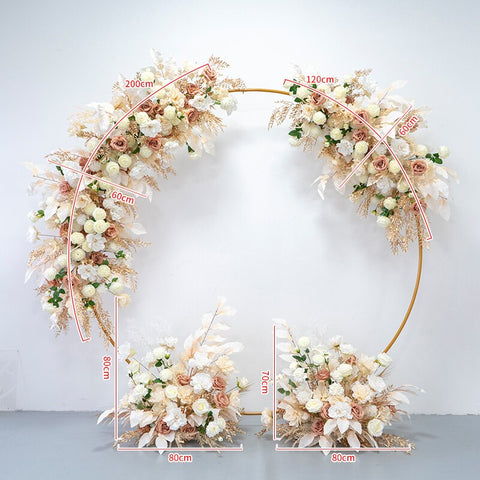 Champagne White Rose Gold Leaves Artificial Flower Row Wedding Backdrop Arch Decor Hang Floral Road Lead Flower Ball Party Props #1048