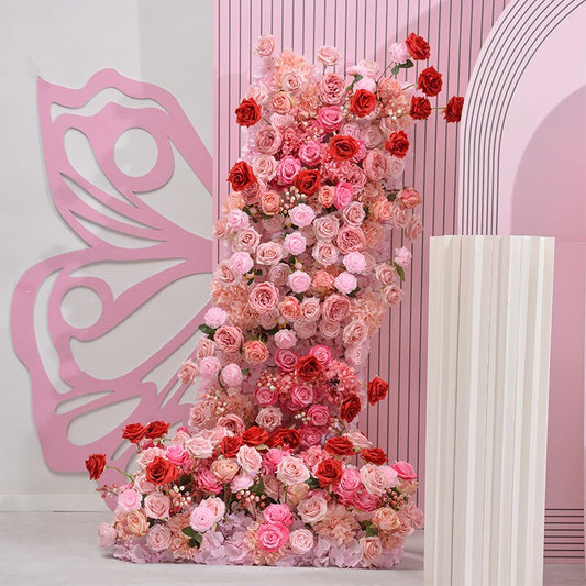 カラフルなローズアジサイ Babysbreath フラワーアレンジメント結婚式の背景アーチ KT ボード装飾 5D 床花行イベントパーティー小道具