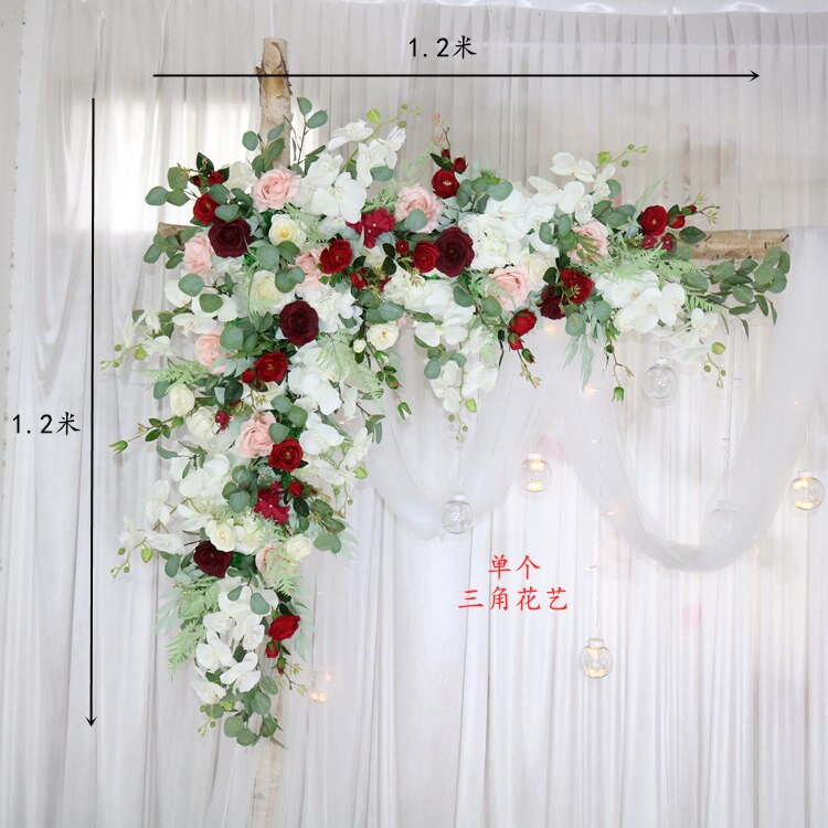 カスタム造花トライアングルフラワー行ぶら下げコーナーフラワーセット結婚式のアーチレイアウトの背景の壁の装飾屋外パーティーディスプレイ