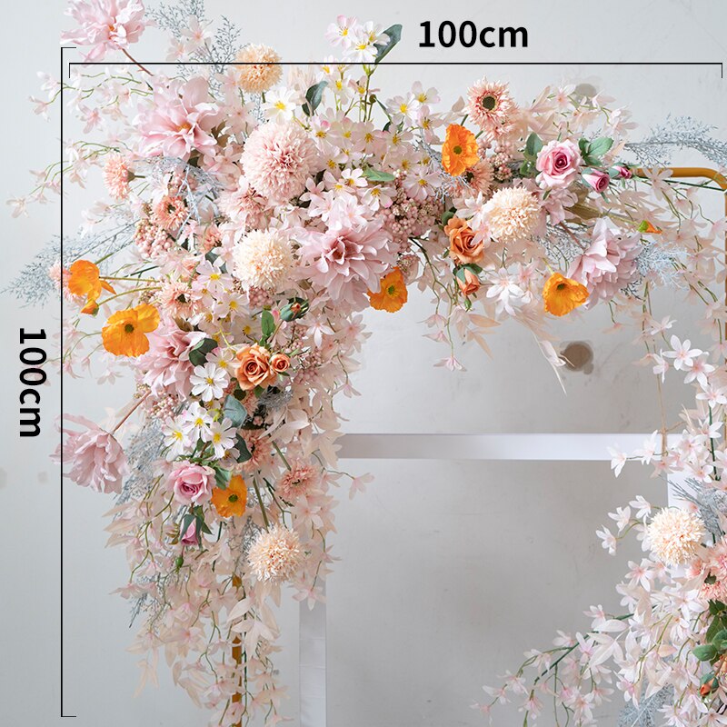 Custom Pink Flower Arrangement Artificial Flower Row Wall Hanging Corner Flower Wedding Arch Background Decor Welcome Sign Props #1053