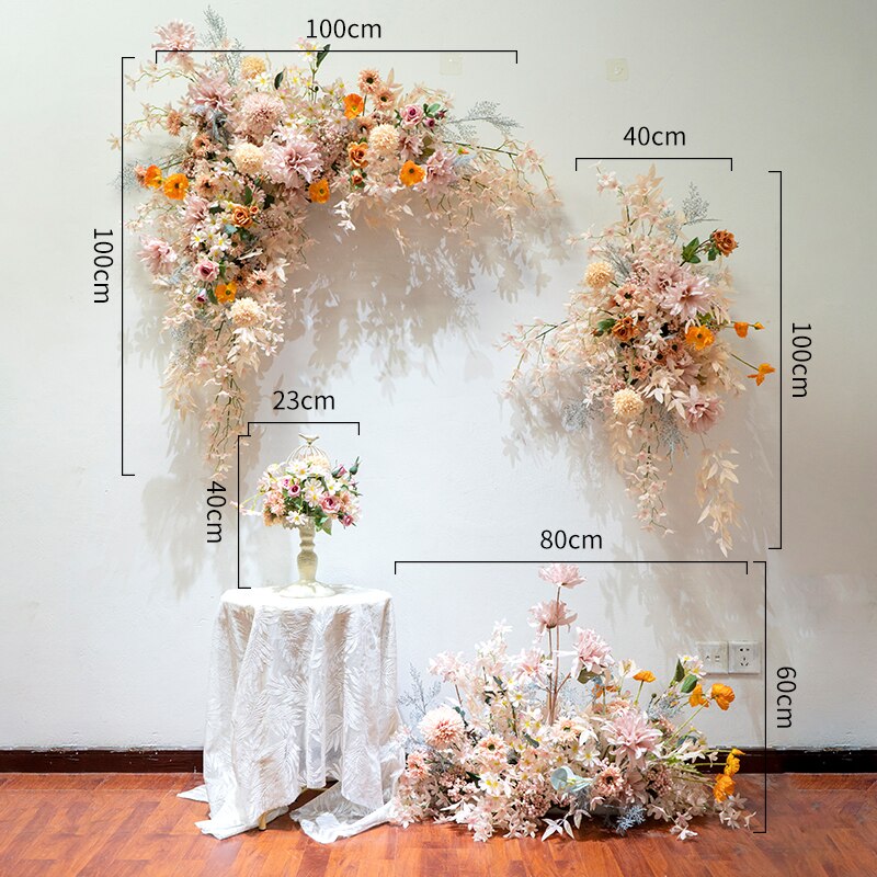 Custom Pink Flower Arrangement Artificial Flower Row Wall Hanging Corner Flower Wedding Arch Background Decor Welcome Sign Props #1053