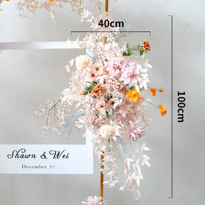 Custom Pink Flower Arrangement Artificial Flower Row Wall Hanging Corner Flower Wedding Arch Background Decor Welcome Sign Props #1053