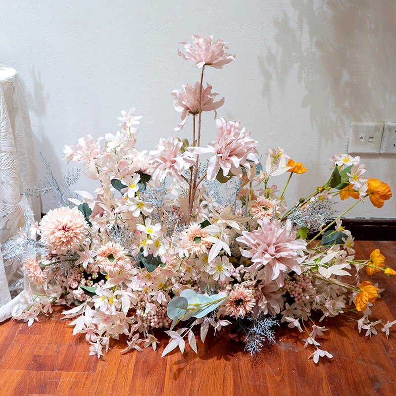 Custom Pink Flower Arrangement Artificial Flower Row Wall Hanging Corner Flower Wedding Arch Background Decor Welcome Sign Props #1053