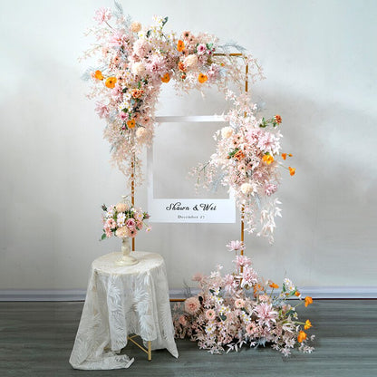 Custom Pink Flower Arrangement Artificial Flower Row Wall Hanging Corner Flower Wedding Arch Background Decor Welcome Sign Props #1053