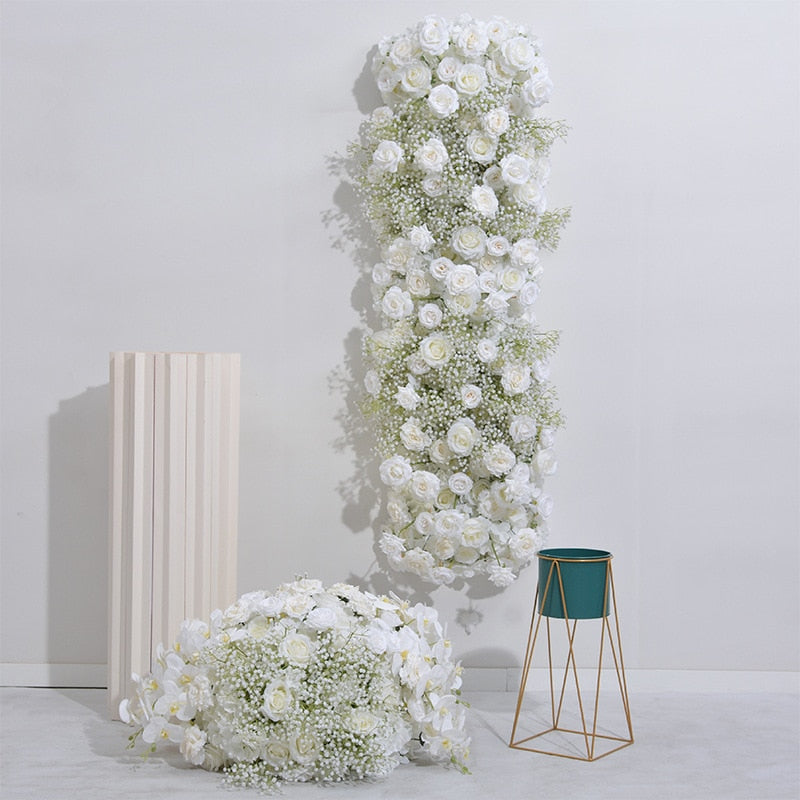 ピンクホワイトローズ Babysbreath 蘭結婚式の背景の装飾フラワーアレンジメントイベントテーブルセンターピースフラワーボールパーティー小道具
