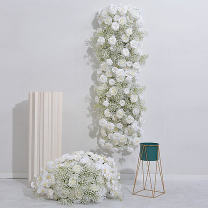 ピンクホワイトローズ Babysbreath 蘭結婚式の背景の装飾フラワーアレンジメントイベントテーブルセンターピースフラワーボールパーティー小道具