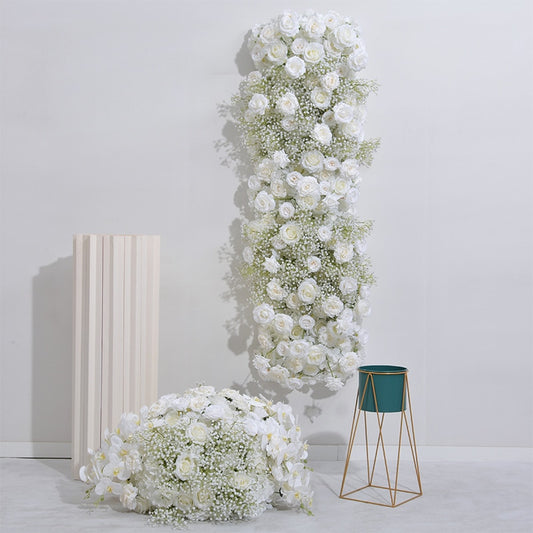 ピンクホワイトローズ Babysbreath 蘭結婚式の背景の装飾フラワーアレンジメントイベントテーブルセンターピースフラワーボールパーティー小道具