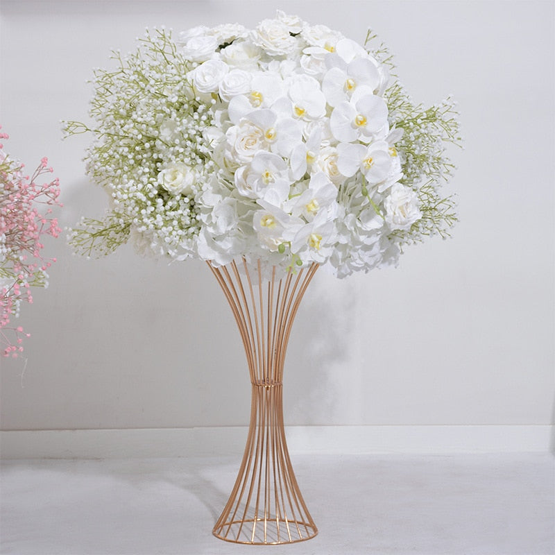 ピンクホワイトローズ Babysbreath 蘭結婚式の背景の装飾フラワーアレンジメントイベントテーブルセンターピースフラワーボールパーティー小道具