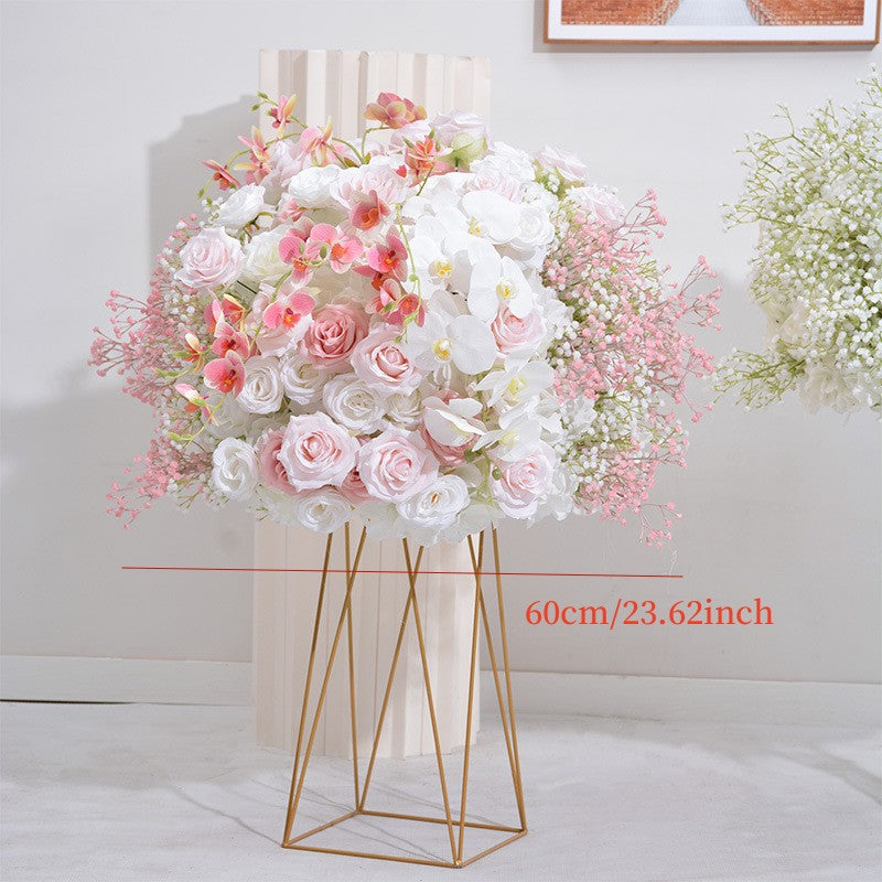 ピンクホワイトローズ Babysbreath 蘭結婚式の背景の装飾フラワーアレンジメントイベントテーブルセンターピースフラワーボールパーティー小道具