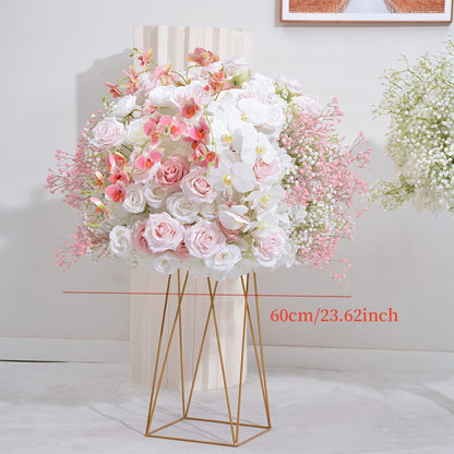 ピンクホワイトローズ Babysbreath 蘭結婚式の背景の装飾フラワーアレンジメントイベントテーブルセンターピースフラワーボールパーティー小道具