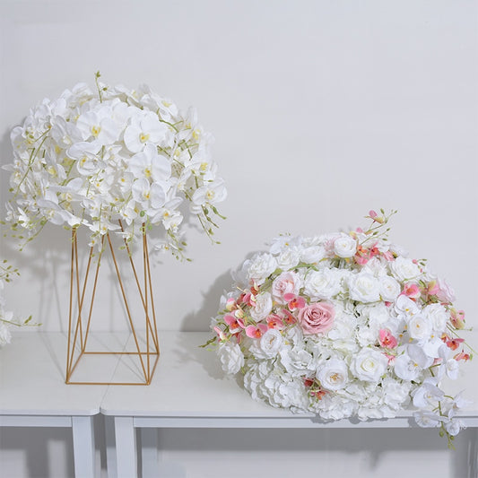 ピンクホワイトローズ Babysbreath 蘭結婚式の背景の装飾フラワーアレンジメントイベントテーブルセンターピースフラワーボールパーティー小道具