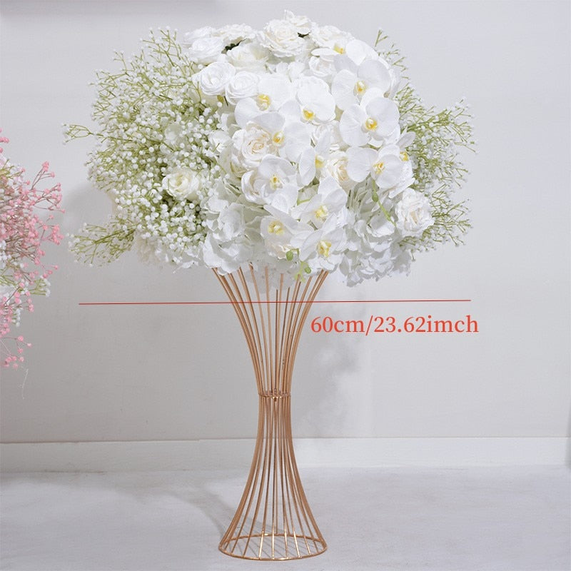 ピンクホワイトローズ Babysbreath 蘭結婚式の背景の装飾フラワーアレンジメントイベントテーブルセンターピースフラワーボールパーティー小道具