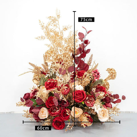 Red Gold Artificial Flower Row Arrangement Decor Wedding Arch Props Marriage Table Centerpiece Floral Ball Party Backdrop Layout #1104