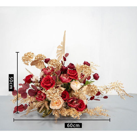 Red Gold Artificial Flower Row Arrangement Decor Wedding Arch Props Marriage Table Centerpiece Floral Ball Party Backdrop Layout #1104