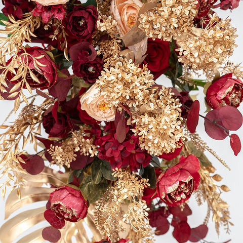 Red Gold Artificial Flower Row Arrangement Decor Wedding Arch Props Marriage Table Centerpiece Floral Ball Party Backdrop Layout #1104