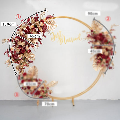 Red Gold Artificial Flower Row Arrangement Decor Wedding Arch Props Marriage Table Centerpiece Floral Ball Party Backdrop Layout #1104