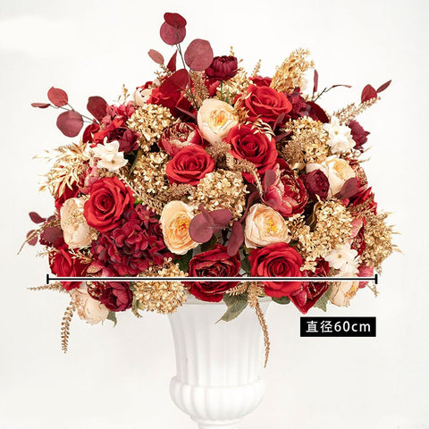 Red Gold Artificial Flower Row Arrangement Decor Wedding Arch Props Marriage Table Centerpiece Floral Ball Party Backdrop Layout #1104