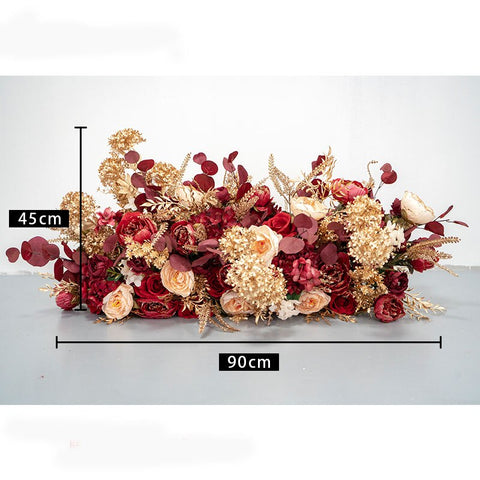 Red Gold Artificial Flower Row Arrangement Decor Wedding Arch Props Marriage Table Centerpiece Floral Ball Party Backdrop Layout #1104