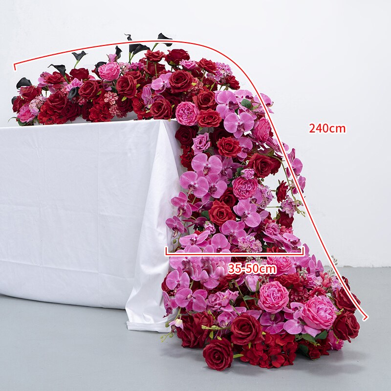 Red Purple Rose Orchid Table Runner Flower Wedding Table Dec Floral Arrangement Artificial Flower Row Event Party Backdrop Props #1105