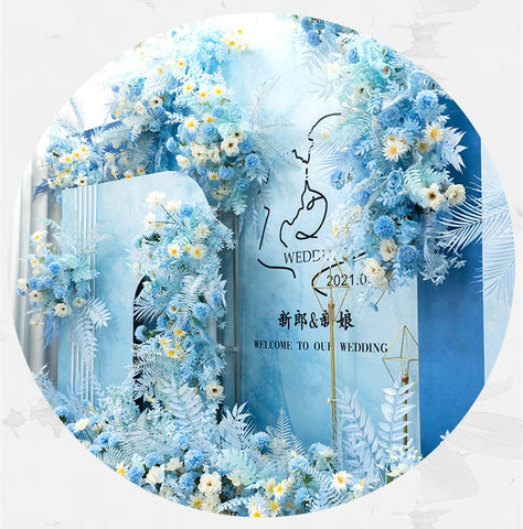 Blue Series Wedding Floral Arrangement Artificial Flower Row Table Flower Road Lead T Stage Backdrop Corner Flower Ball Custom #1043