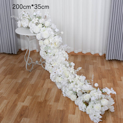 White Rose Hydrangea Large Flower Ball Artificial Green Plants Flower Row Runner Wedding Backdrop Decor Floral Wall Party Props #1129