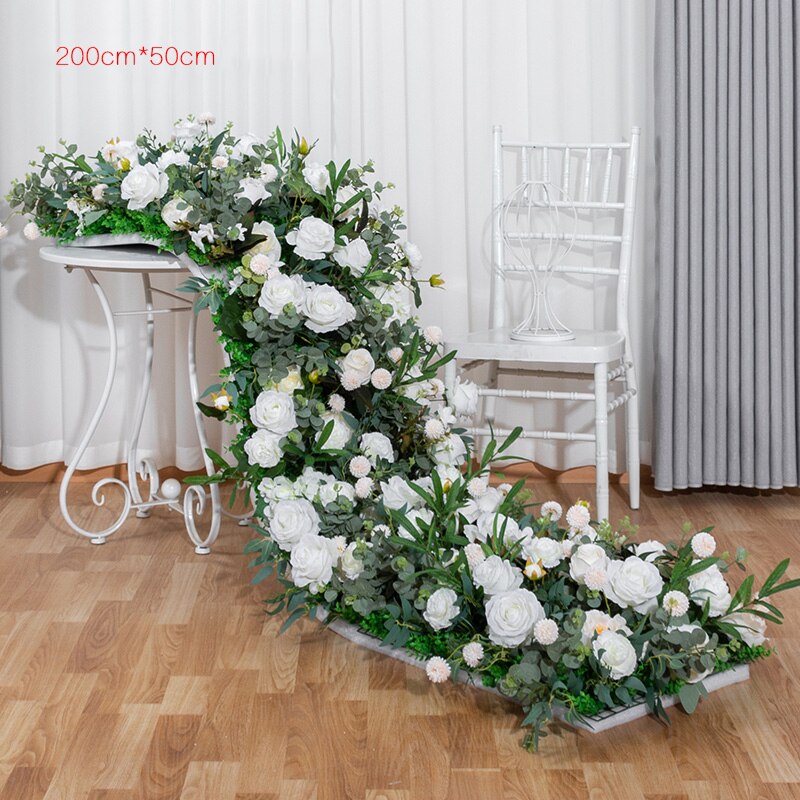 White Rose Hydrangea Large Flower Ball Artificial Green Plants Flower Row Runner Wedding Backdrop Decor Floral Wall Party Props #1129