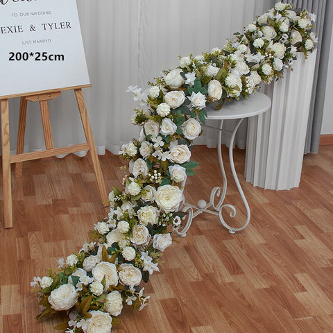 White Rose Hydrangea Large Flower Ball Artificial Green Plants Flower Row Runner Wedding Backdrop Decor Floral Wall Party Props #1129