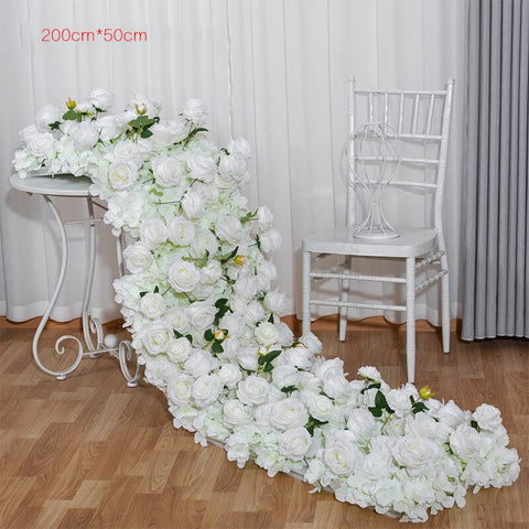 White Rose Hydrangea Large Flower Ball Artificial Green Plants Flower Row Runner Wedding Backdrop Decor Floral Wall Party Props #1129