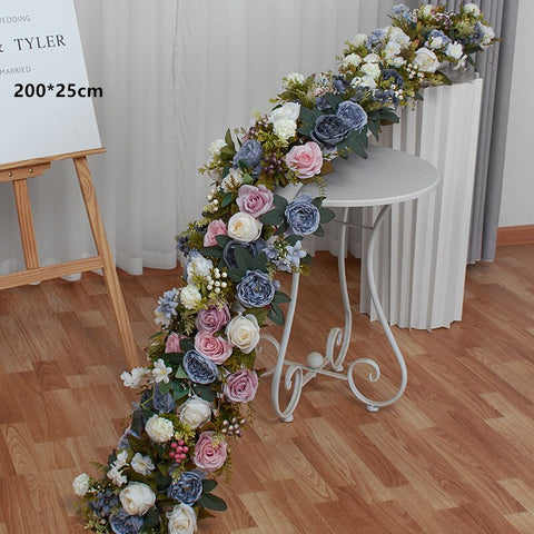 White Rose Hydrangea Large Flower Ball Artificial Green Plants Flower Row Runner Wedding Backdrop Decor Floral Wall Party Props #1129