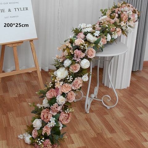 White Rose Hydrangea Large Flower Ball Artificial Green Plants Flower Row Runner Wedding Backdrop Decor Floral Wall Party Props #1129