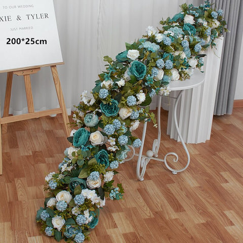 White Rose Hydrangea Large Flower Ball Artificial Green Plants Flower Row Runner Wedding Backdrop Decor Floral Wall Party Props #1129